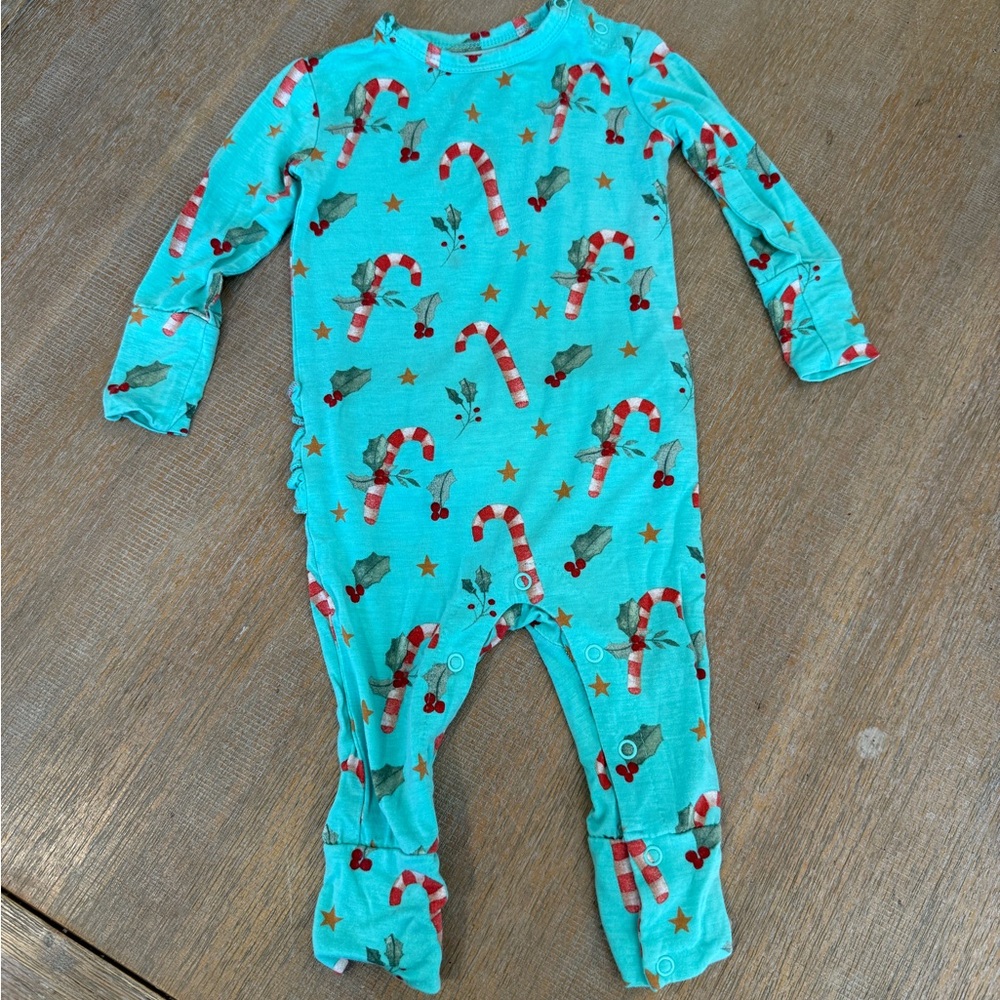 Posh Peanut Turquoise Candy Cane Romper